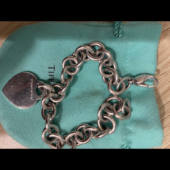 Tiffany & Co Sterling Silver Engraved Initials Heart Tag Bracelet - Picture 2 of 5